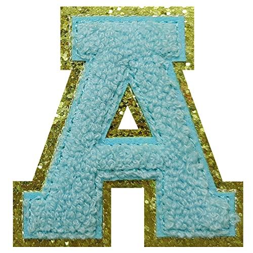4Pcs Blue Chenille Letter, 2.2" Iron on Letters Patches, Chenille Letter Patches for Clothing (A)