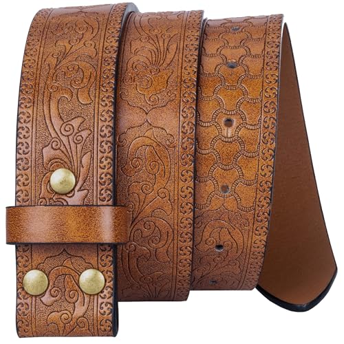 Image of UTOWO Men Women Retro Belt Strap without Buckle 1.5 inch Wide Classic Western Embossed PU-Leather Belt for Jeans