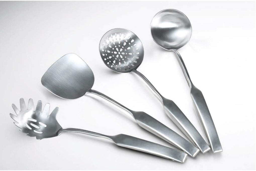 Household Cookware Set Stainless Steel Spatula Spoon Leaky Pasta Processor Set with Bamboo Storage Rack 5 Piece Set Kitchenware Gift Lightweight and Durable Cook