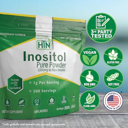Image of Health Thru Nutrition Inositol Pure Powder and USA Made Shaker Bottle Bundle