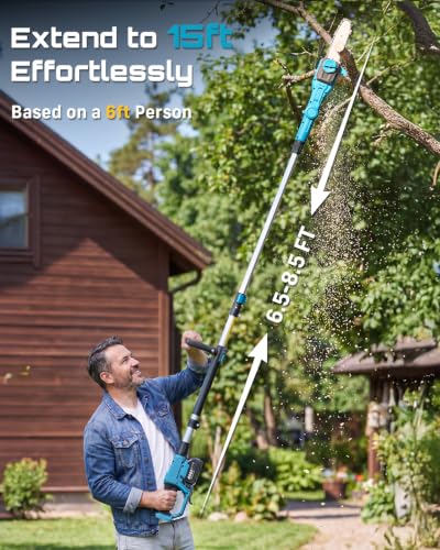 Image of SEESII 2-in-1 Cordless Pole Saw 8 Inch & Hedge Trimmer Combo | 2x4.0 Ah Batteries, 16-Inch Extension Pole Hedge Trimmer, Bush Tree Pruner Limb Branch Cutter, 15ft Long Reach