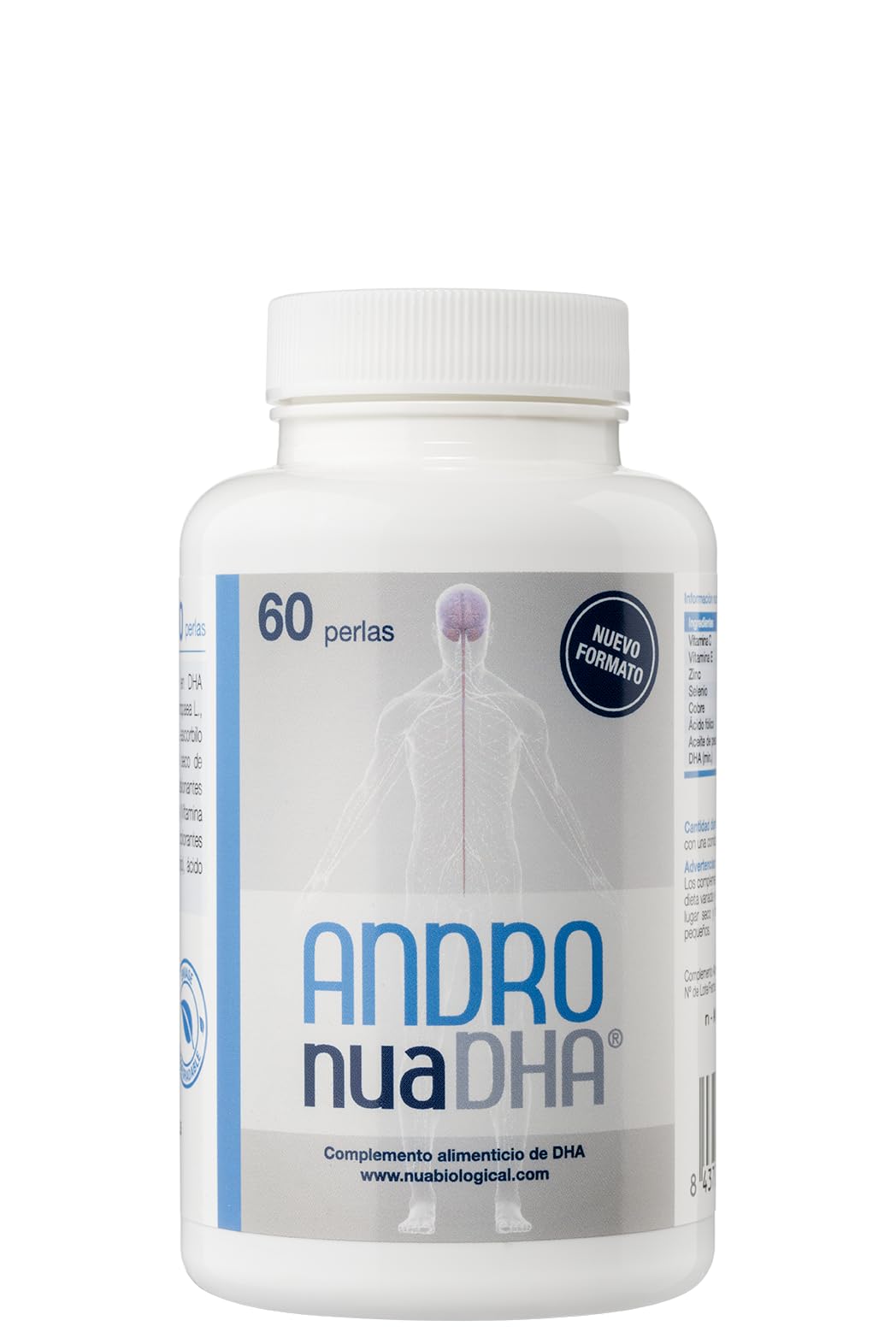 Nua Biological AndronuaDHA® – Omega-3 Alta Concentración 1000 mg DHA – Fórmula para Fertilidad Masculina – Omega-3, Hidroxitirosol, Vitaminas y Minerales – 60 Cápsulas (1 Mes)