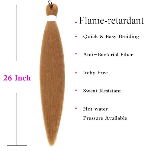 Miniatura 4 de Cabello trenzado preestirado, retardante de llama, largo de 26 pulgadas, profesional, sin picazón, de fibra sintética de baja temperatura,