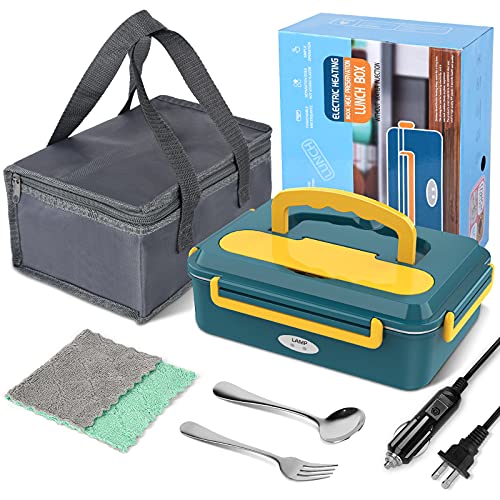 Electric Lunch Box Food Heater, Herrfilk 2 In 1 Portable Food Heater Lunch Box for Car & Home-Leak proof, 2 Compartments, 1 Set of Cutlery & Removable Stainless Steel Container