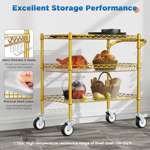 Image of Leteuke 3 Tier Rolling Carts with Wheels, Heavy Duty Rolling Utility Cart