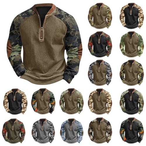 Mens Camo Half-Zip Pullover Sweatshirt Casual Vintage Quarter Zip Sweatshirts Jacket Long Sleeve Print Crewneck Tops4