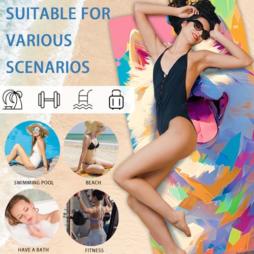 CWENDANER Strandtuch Mikrofaser Handtuch Badetuch, Rucksack Strandtuch Badetuch, 140x70 cm Saugfähig und Schnell Trocknende Sandfrei, für Strand, Reise, Schwimmen(Smiley-Hund)
