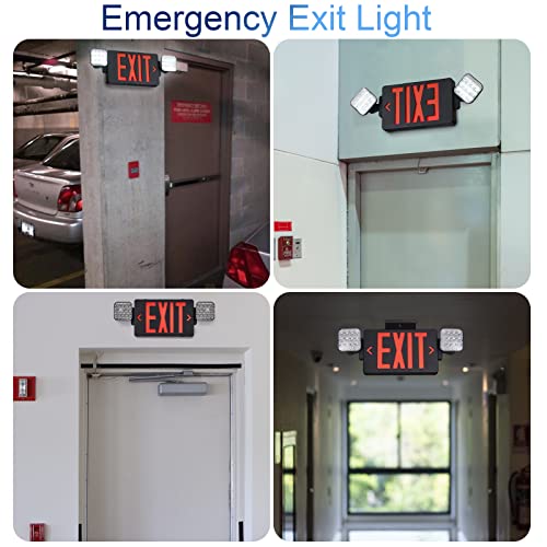 Image of TANLUX Black Exit Sign with Emergency Lights, LED Emergency Exit Light with Battery Backup, UL Listed, AC 120 /277V, Commercial Emergency Lights Combo for Business - 6 Pack