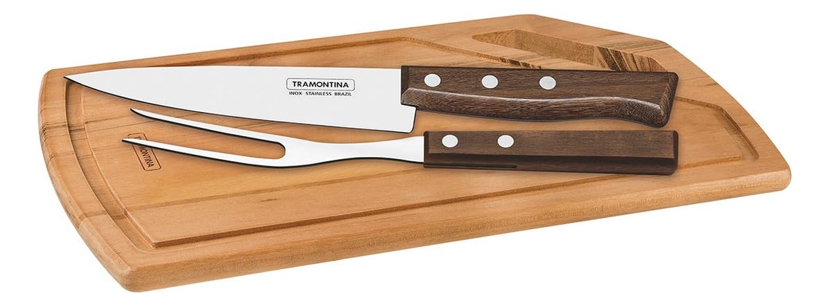 Tramontina 22299/046 - Juego de Cubiertos para Carne (3 Piezas con Mango de Madera, remachado Triple)