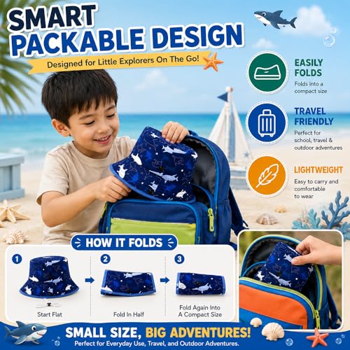 Image of VRITRAZ Unisex Kids Printed Bucket Hat | UV Protection Sun Hat with Adjustable Chin Strap & Summer Beach Travel Outdoor Cap for Toddlers & Children (4-12 Years)