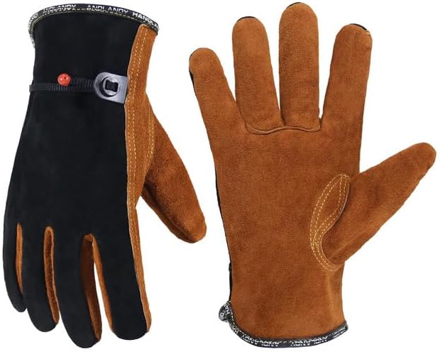 Leather Work Gloves for Men and Women, Utility Tough Cowhide Glove for Gardening