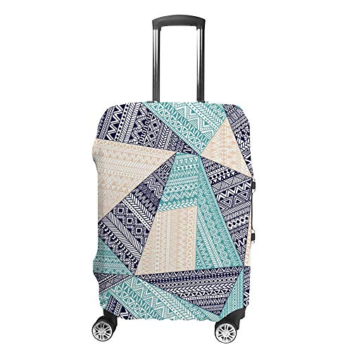 Housses de voyage en patchwork bleu et blanc contre les valises en désordre