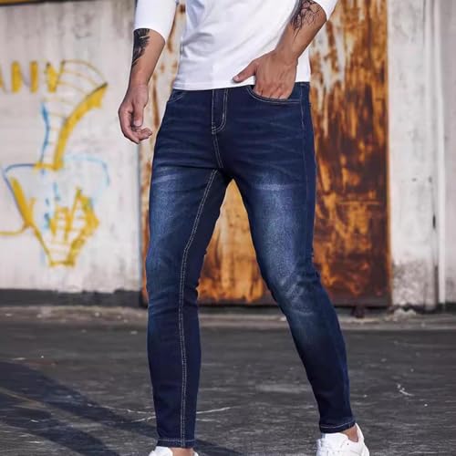 Mens Denim Jeans Gothic Stretch Distressed Washed Slim Tapered Jeans 2000s Hip Hop Streetwear Cool Pants with Pockets2