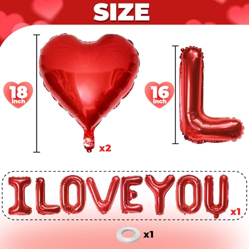 Image of I Love You Balloons Banner and Heart Shaped Balloon, Love Balloons Decorations for Him Her I Heart You Valentines Day Balloon for Valentine Day Romantic Wedding Anniversary Engagement Party Supplies