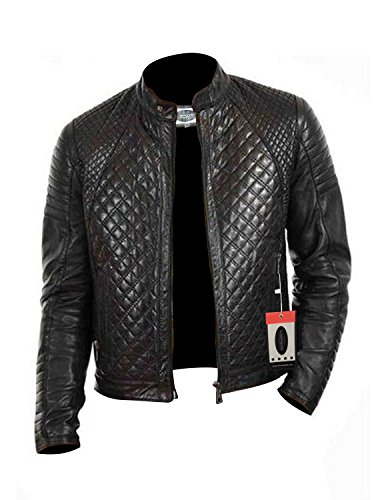 Laverapelle Men's Genuine Lambskin Leather Jacket (Black, Quilted Jacket) - 15014913