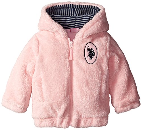 U.S. Polo Assn. Baby-Girls Coral Fleece Plush Jacket, Baby Pink, 12 Months