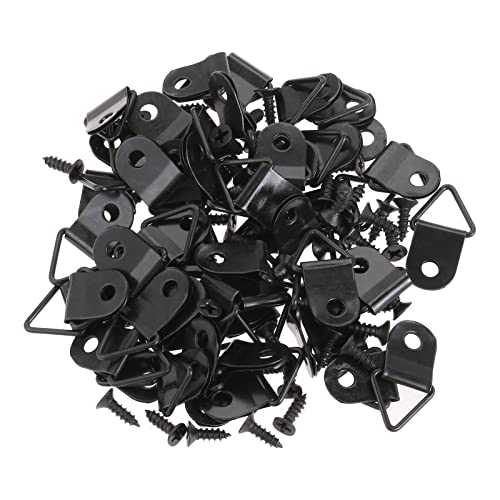 Image of dophee 50Pcs Triangle D-Ring Picture Frame Hangers with Mounting Screws for Hanging Display Paintings Clock Artwork Picture Frame Hook Photos Home Decoration - Black