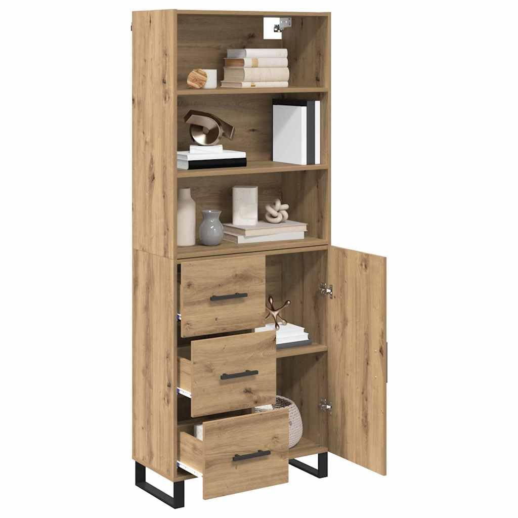 Meuble haut en chêne Artisan 69,5 x 34 x 180 cm avec tiroir et porte, buffet moderne avec beaucoup d'espace de rangement, étagère et étagère pour salon, salle à manger, couloir, bureau