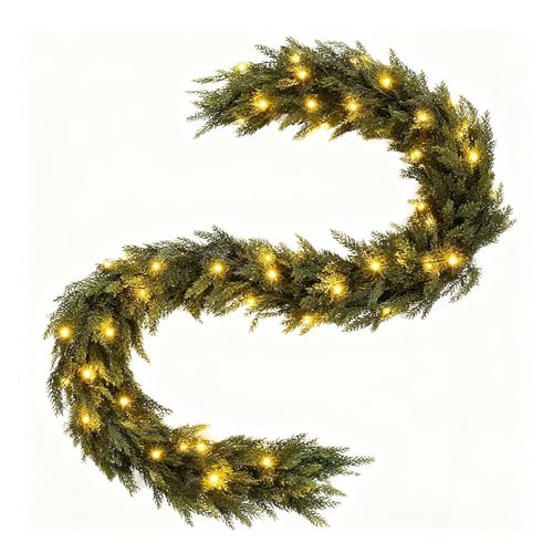 Guirnaldas de Navidad – Decoración de cedro para el hogar, vegetación artificial con 90 luces LED | Decoración flexible de cedro para interiores y exteriores, sala de estar, ventana, chimenea