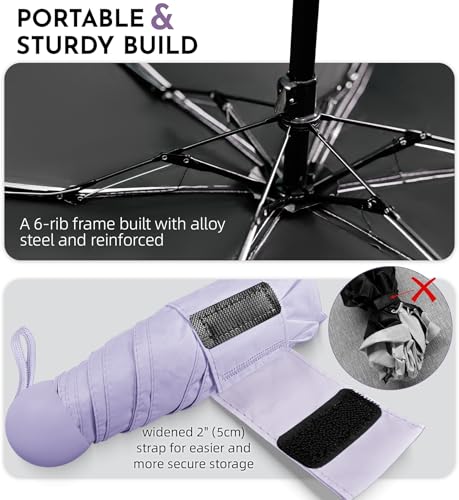 Image of LILAC Mini Travel Umbrella for Rain - 43 inch Large Coverage Small Compact Umbrella, Reinforced Strong Frame, Lightweight Portable Parasol with UPF 100+ UV Protection, Gifts for Adults, Seniors & Students