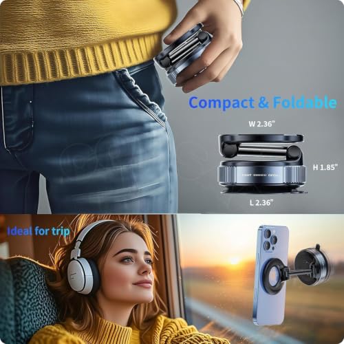 Image of Upgraded 360 Vacuum Magnetic Car Phone Mount, Strong Suction Cup Phone Holder, Hands-Free Mobile Stand for Car Dashboard, Windshield, Gym, Mirror & Shower, Universal Compatible Magnetic Mobile Holder
