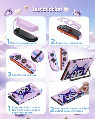 Image of Switch 2 Cute Case, FYOUNG Dockable Kawaii Cat Protective Cover Shell | Full Protection Accessories for Nintendo Switch 2 with Tempered Glass and Thumb Grips, PC Hard Case Anti-scratch Shockproof