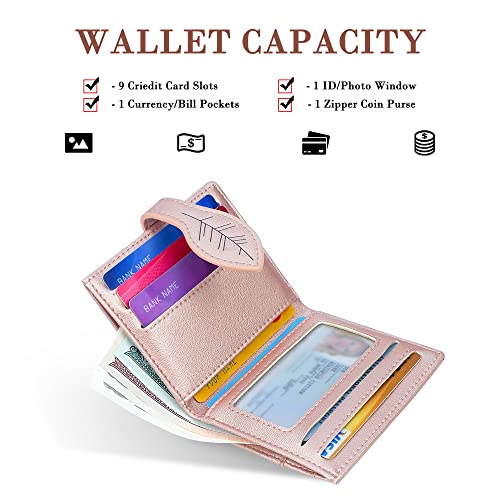 CONISY Small Wallet for Women, RFID Blocking Slim Leather Bifold Front Pocket Womens Wallet with Zipper Coin Purse (Pink)2