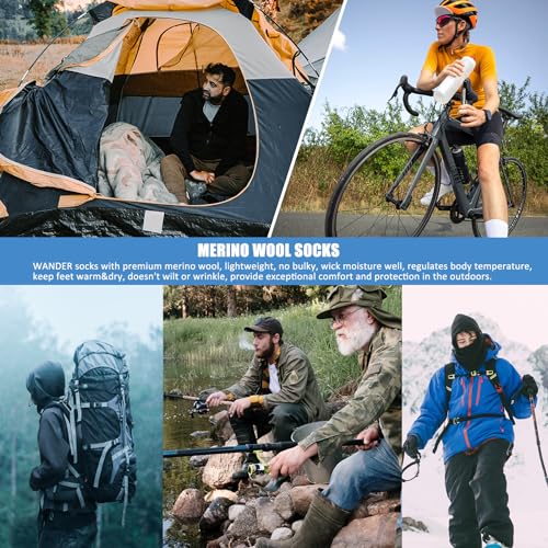 WANDER Meias de lã Merino para caminhada masculinas e femininas, 3 pares de meias de cano médio para