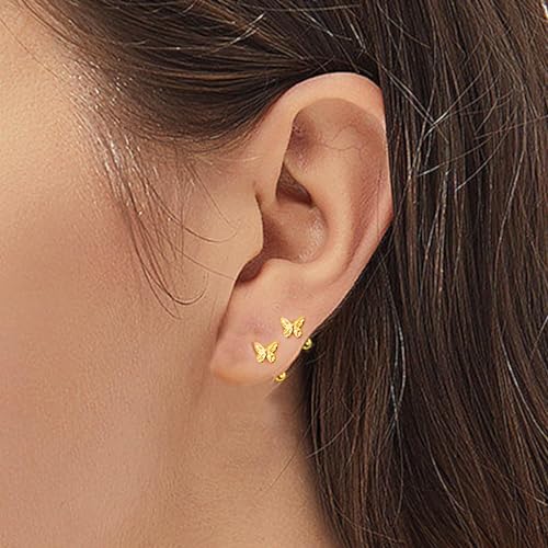 18K Gold Plated Sterling Silver Screw Back Small Trendy Dainty Cute Butterfly Stud Earrings for Women with Jewelry Rose Box4