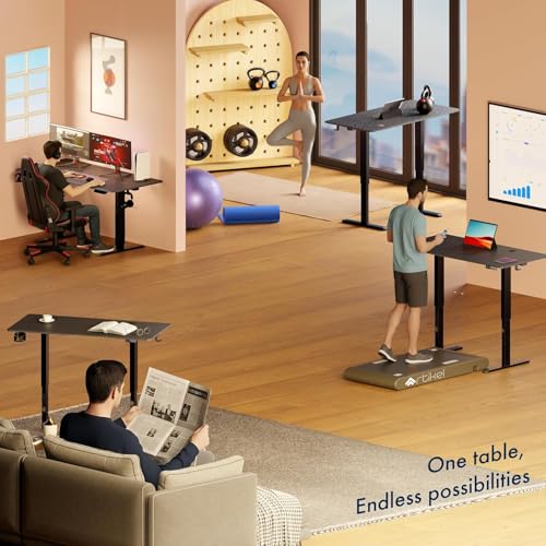 Image of ARTIKEL Artidesk Eco Electric Height Adjustable Table for Office Work & Home-Sit Stand Gaming Desk 80kg Load, Cup Holder, 2 Hooks,Cable Organizer 2Split Tabletop (Black, 100x60 CM)