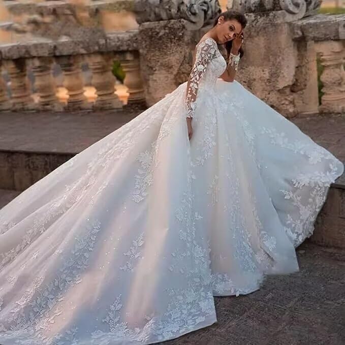 Wedding Dresses for Women Floral Lace Appliques Tulle A Line Bridal Gown for Bride3