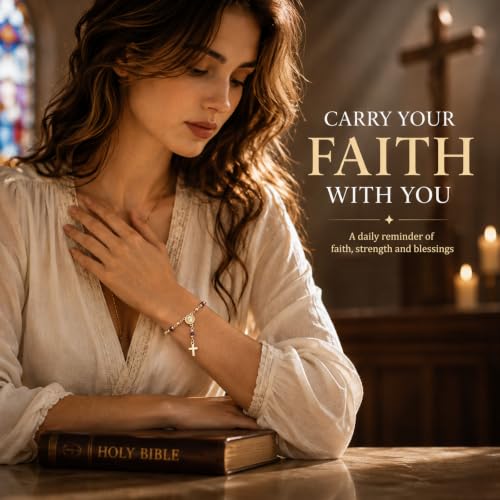 XUANPAI Virgin Mary Cross Bracelet for Women,Natural Stone Catholic Jewelry - image 5