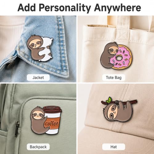Image of 5Pcs Cute Coffee Cat Sloth Enamel Pin Set Cartoon Animal Coffee Cup Brooch Badges, Funny Lapel Pins for Backpacks, Jackets, Bags, Coffee Lover Gift