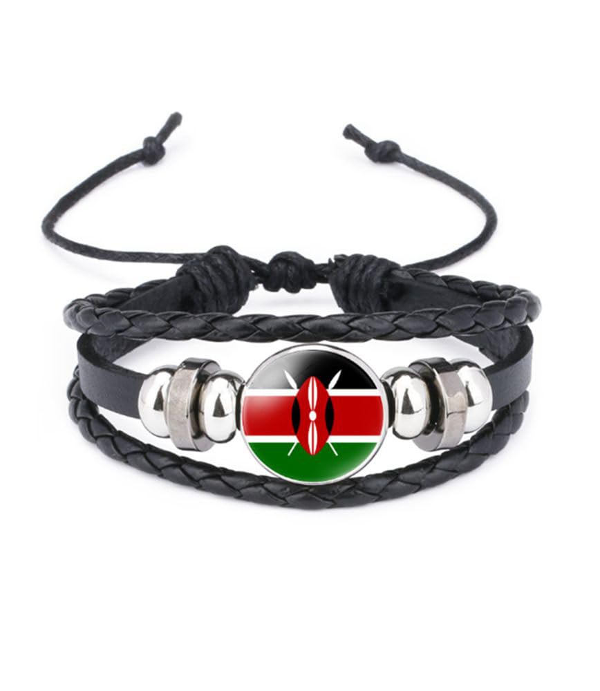 vmcoatdu World Many National Flags Bangle Retro Alloy Leather Bracelet for National Flag Braided Rope Bracelet Bangle