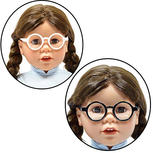 Set of 2 Solid Round Glasses for 18'' Doll - Doll Glasses Fits 18 Inch and American Girl Dolls - Includes a Pair of White Round Glasses and Black Round Glasses