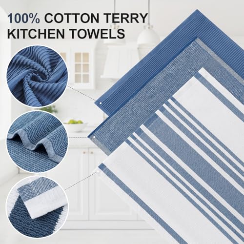 Image of Homaxy Premium Kitchen Towels(18 inchx 28 inch, 9 Pack), Large Cotton 380 GSM Kitchen Hand Towels, Soft and Absorbent Terry Dish Towels, Multipurpose Tea Towel Set with Hanging Loop, Navy Blue