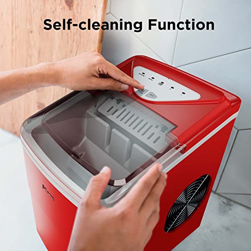 Silonn Ice Makers Countertop, 9 Cubes Ready in 6 Mins, 26lbs in 24Hrs, Self-Cleaning Ice Machine with Ice Scoop and Basket, 2 Sizes of Bullet Ice for Home Kitchen Office Bar Party, Red - Thumbnail 6