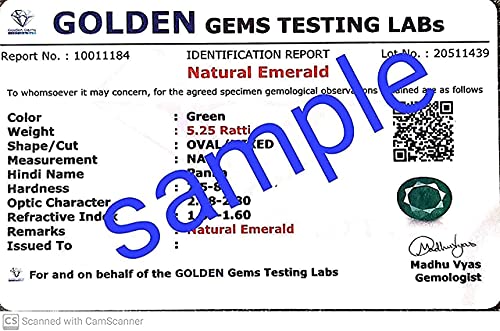 Piedra preciosa esmeralda de 15 quilates certificada original con informe de laboratorio y certificado de garantía, piedra natural de panna A++ calidad para beneficios astrológicos para hombres y