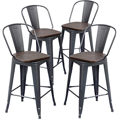 Photo 1 of AKLAUS Swivel Metal Bar Stools with Backs Counter Stools Set of 4 Counter Height Stools High Back Bar Chairs 24 Inch Bar Stools Farmhouse Matte Black