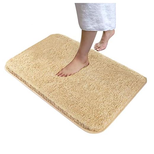 Soft Plush Bathroom Rug Bath Mat 20" x 32",Non-Slip Microfiber Fluffy Shaggy Water Absorbent Bath Rug Carpet,Machine Washable Rectangular Runner Area Rug Mats for Floor/Kitchen,Beige