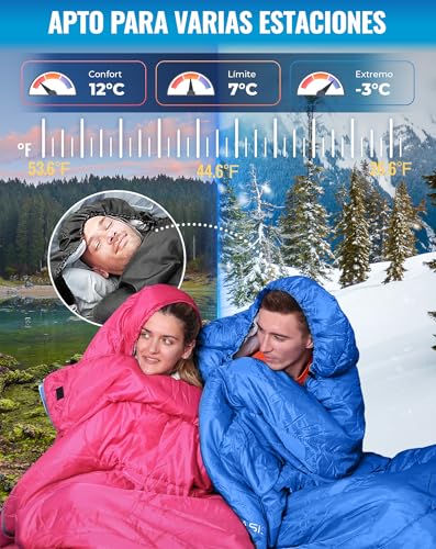 Miniatura 3 de Kingcamp Serie Oasis Saco De Dormir Con Cabecero Para Adultos, Ligero, Para 3 Estaciones Del Año, 220 X 75 Cm, Azul