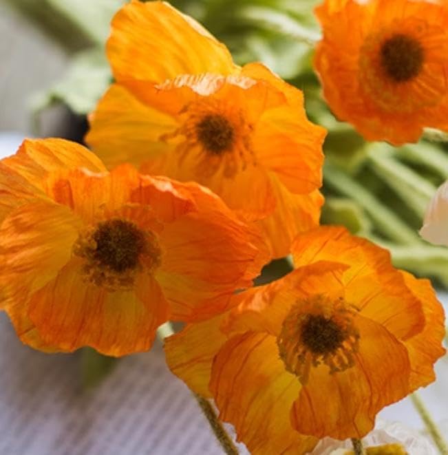 Artificial Flowers 6 Stems Poppy Silk Bouquet,for Wedding, Home, Party Decoration,Table Centerpiece Arrangement(Orange) - Image 2