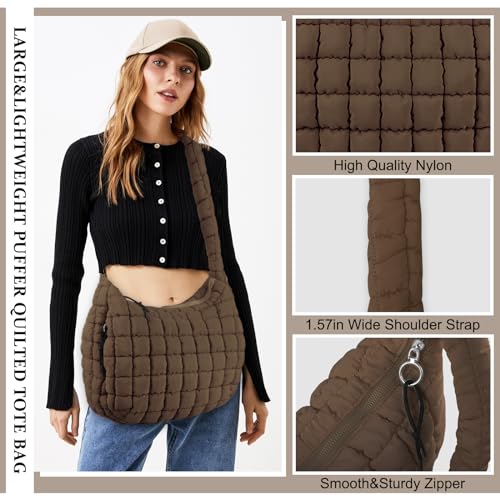 Image of Quilted Puffer Tote Bag Purse Puffy Crossbody Shoulder Bag,Lightweight Nylon Hobo Bag Puffer Carryall Bag for Women Girl