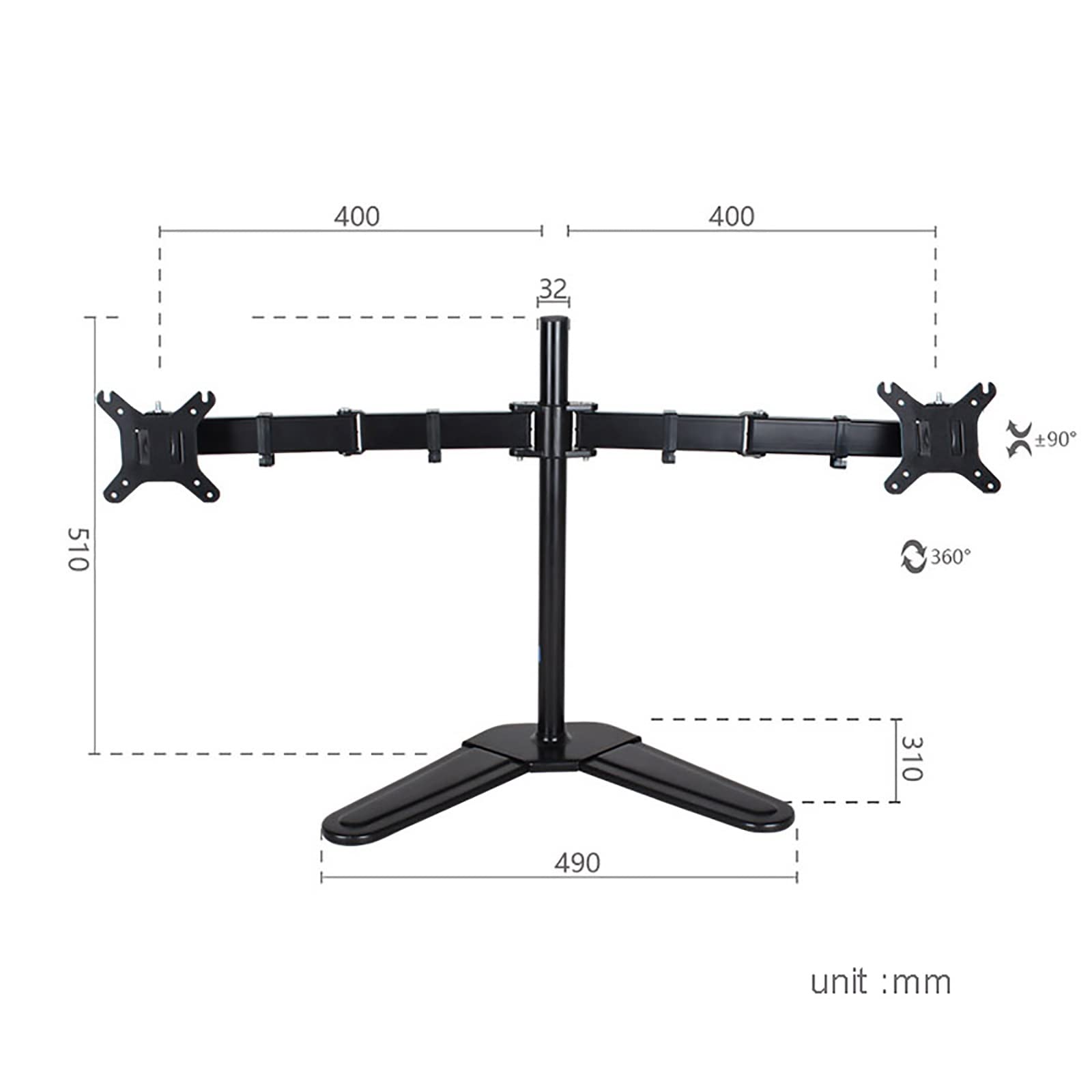 Supporto Per Doppio Monitor, Supporto Da Tavolo Per Tv Autoportante Completamente Regolabile, Adatto A 2 Schermi Fino A 32 Pollici, Base Da Tavolo Robusta E Completamente Regolabile Per Doppio Monito