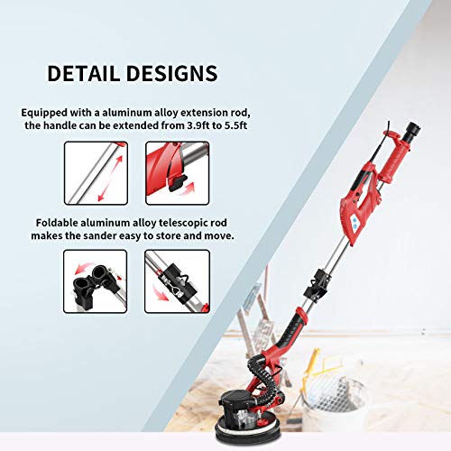750W Electric Drywall Sander with 12 Discs, Variable Speed, LED Light, Long Hose, Bag - YATTICH YT-916