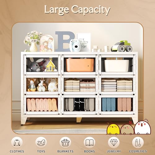 Image of Dresser for Bedroom, Chest of Drawers, 9 Drawers Metal Dresser with Anti-Tipping Device, White Closet Dresser for Living Room, Entryway, Hallway