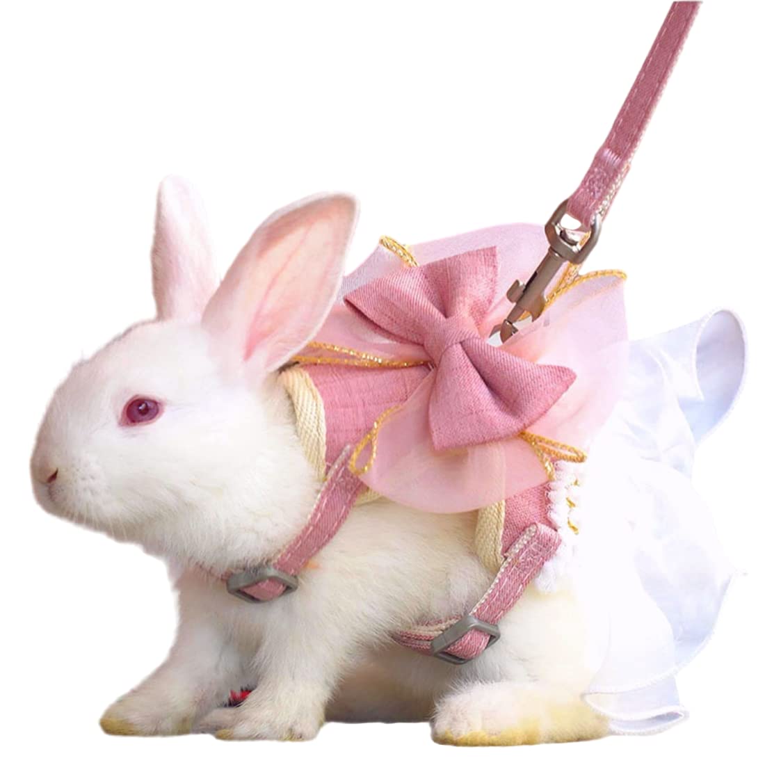 Rabbit Harness and Leash for Walking Escape Proof - Cute Skirt Mesh Breathable Bunny Vest Harness Outdoor Camping Hiking Training - Also Suit for Ferret Kittn Puppy Small Animals (Medium)