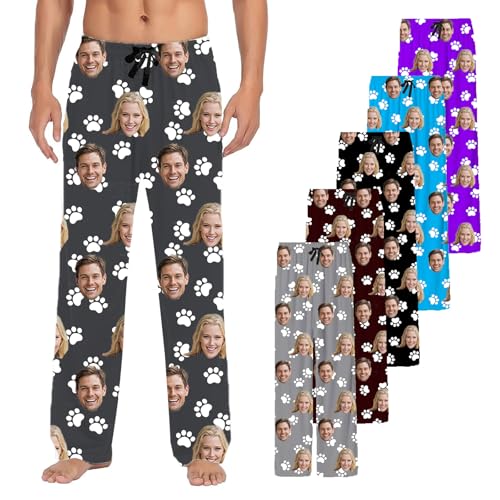 Custom Pajama Pants for Men Women, Personalized Face Photo pj pants Sleepwear, Christmas Halloween Sleep Pajama Pants