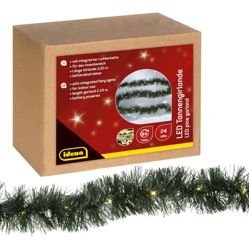 Idena 31345 Guirlande de Sapin à 24 LED Blanc Chaud, avec Fonction minuterie de 6 Heures, Fonctionnement à Piles, env. 2,2 m de Long, décoration pour...