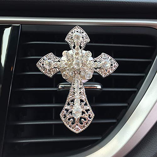 Car Air Vent Clip Charms, Crystal Cross Car Aromatherapy Essential Oil Diffuser, Women Fashion Car Decoration Charms, Rhinestone Car Bling Accessories